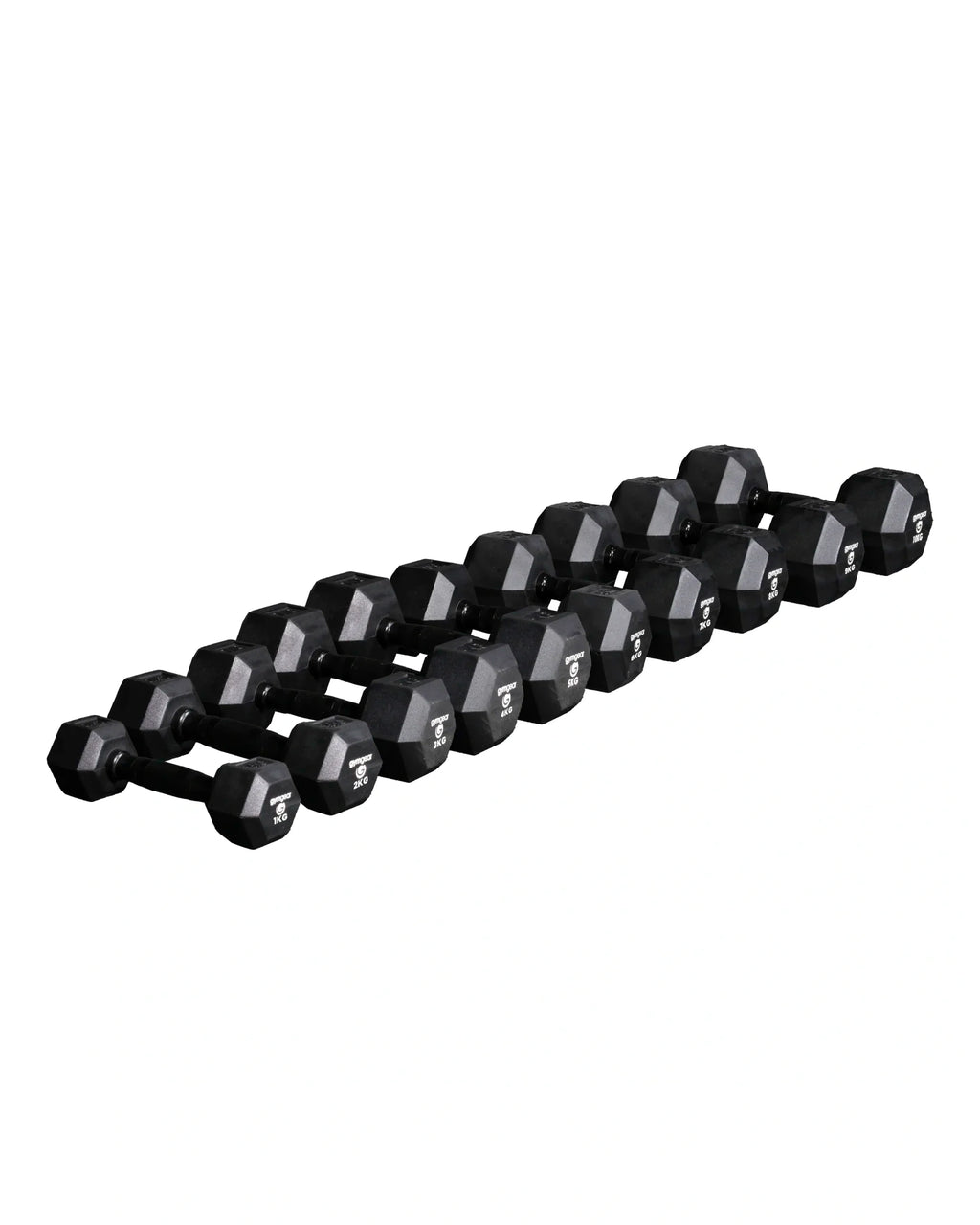 Rubber Hex Dumbbells (Black Handles), Dumbells - Gym Gear