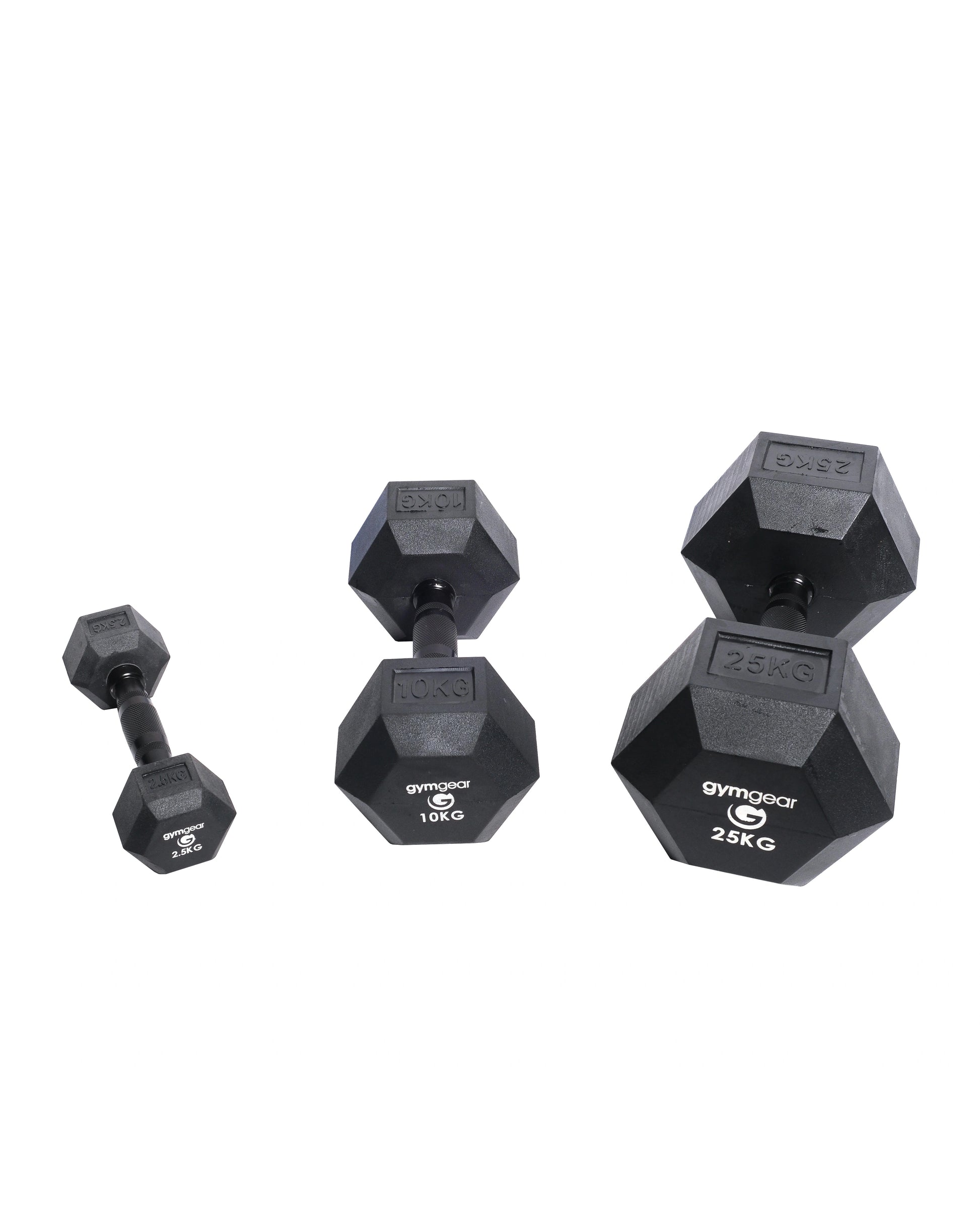 Rubber Hex Dumbbells (Black Handles)