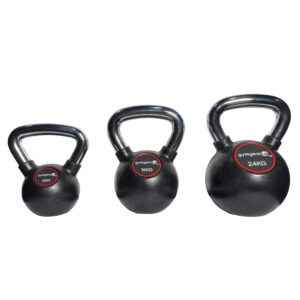 Three Rubber Kettlebells, 8, 16 and 24 kilograms