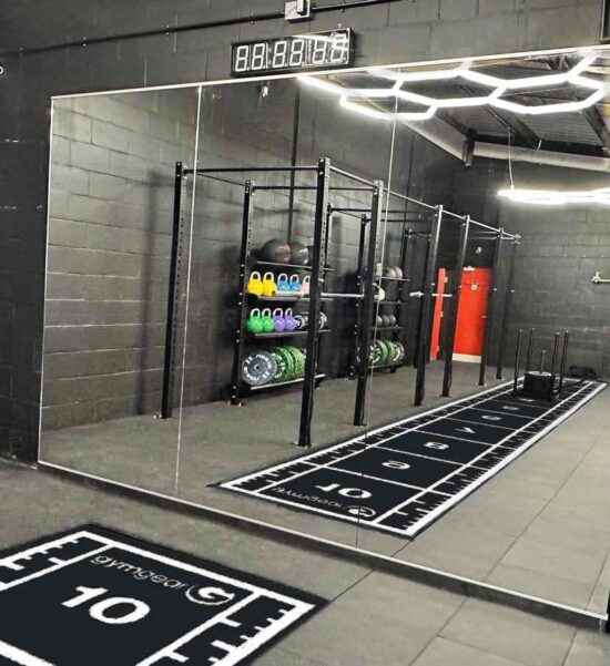 Black sprint track in gym