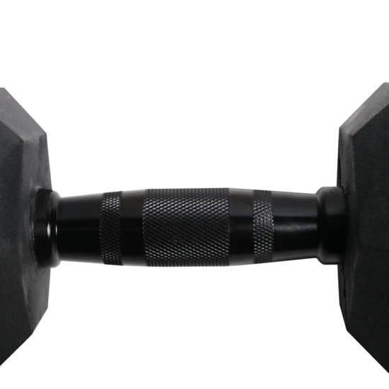 10kg Rubber Hex Dumbbell Black Handles Close Up of Handles