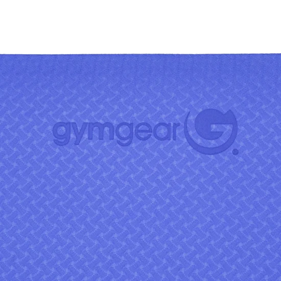 Gym Gear Yoga Mat Blue Close Up of Logo